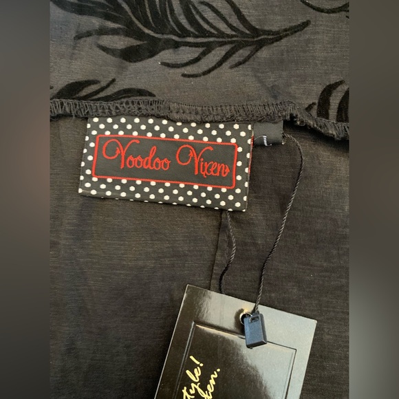 VOODOO VIXEN RETRO Dress Pin UP 50s  FEATHER FLOCKED Black Rockabilly Nwt Size L - Picture 7 of 9